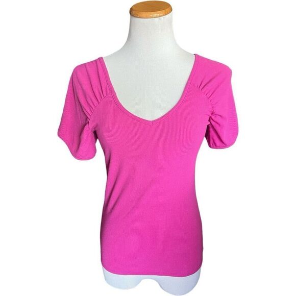 NWT Womens Buckle BKE Core Ribbed Double V Neck Short Top in Rose Violet - Sz S - Picture 3 of 3